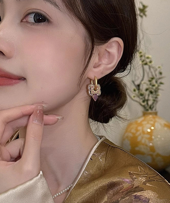 2026 New Purple Copper Alloy Enamel Hoop Earrings