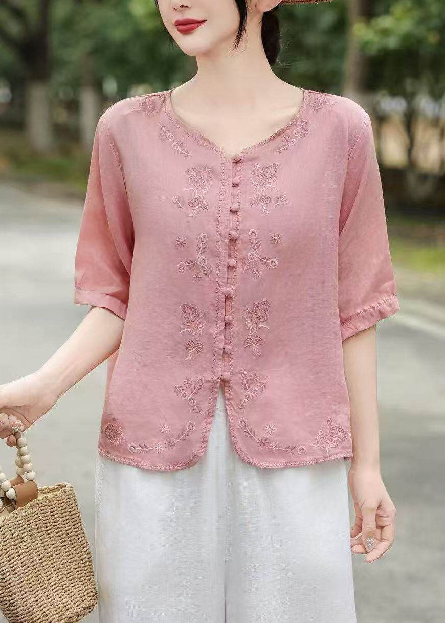 2026 New Retro Yellow Embroidered Linen Top Summer