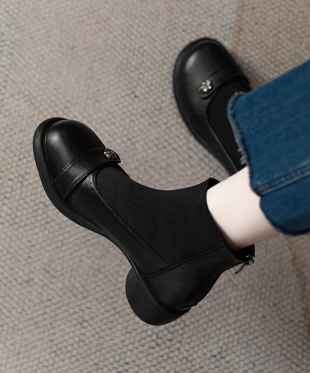 2026 New Splicing Chunky Boots Black Sheepskin