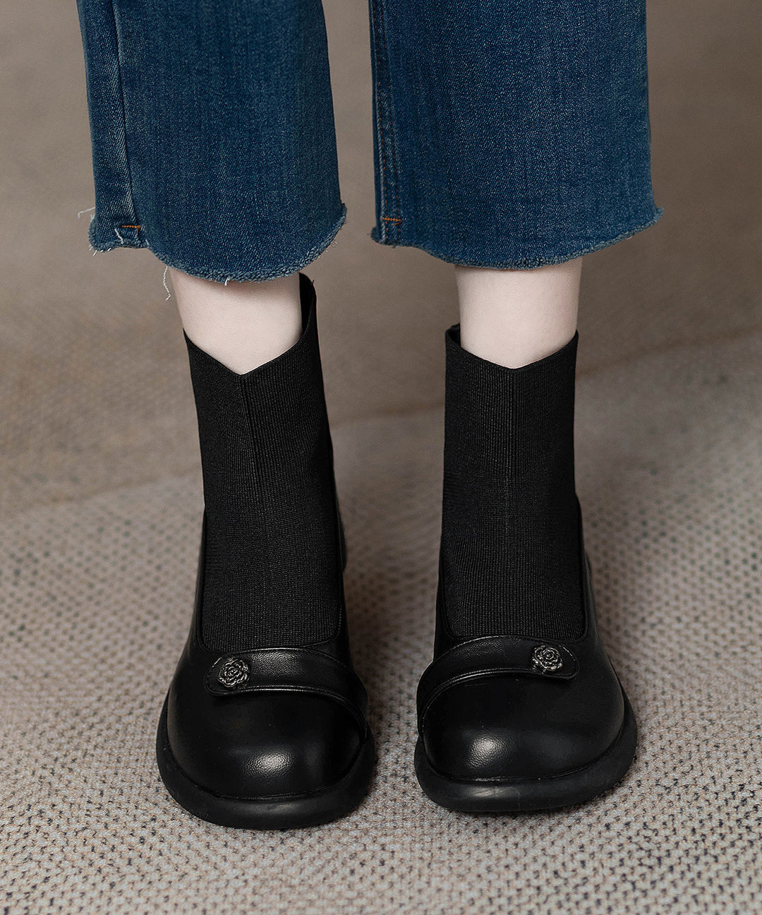 2026 New Splicing Chunky Boots Black Sheepskin