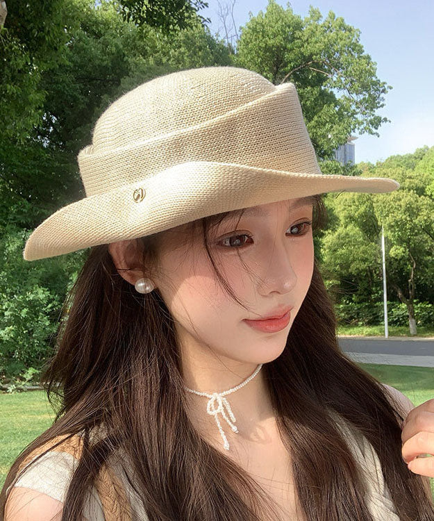 2026 New Summer Beige Grass Woven Flip Eave Sun Hat