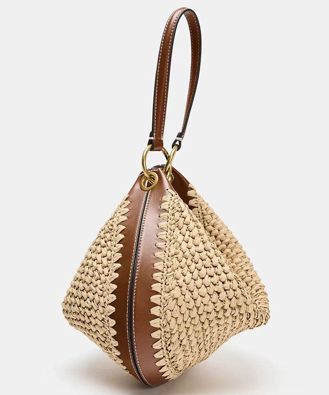 2026 New Vacation Style Straw Woven Spliced Leather Shoulder Bag