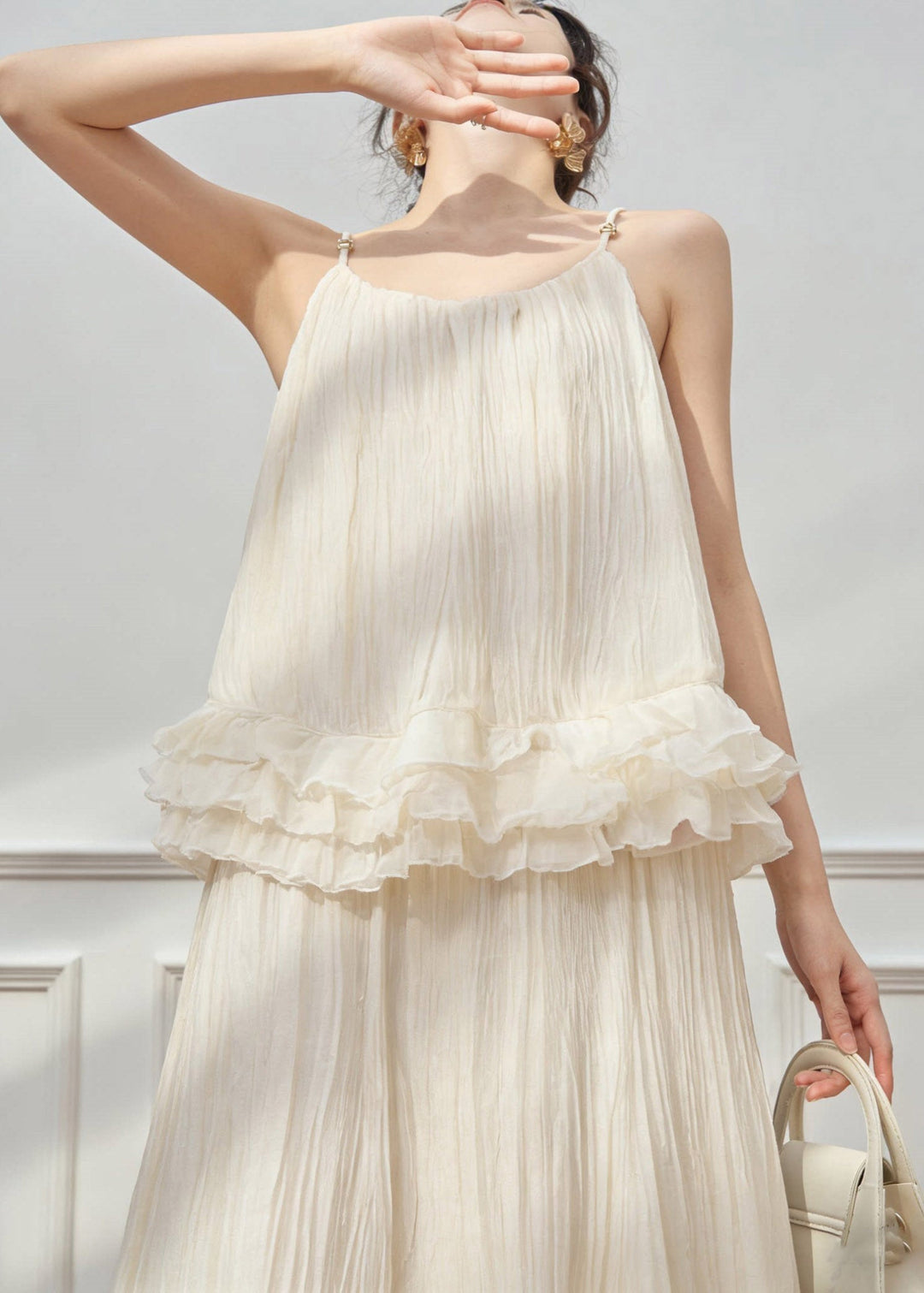 2026 New White O-Neck Vest And Maxi Skirts Two Pieces Set Sleeveless