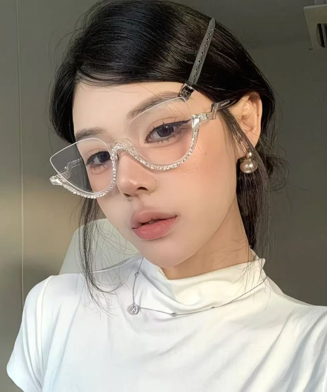 2026 New Zircon Studded Anti Blue Light Half Rim Reading Glasses