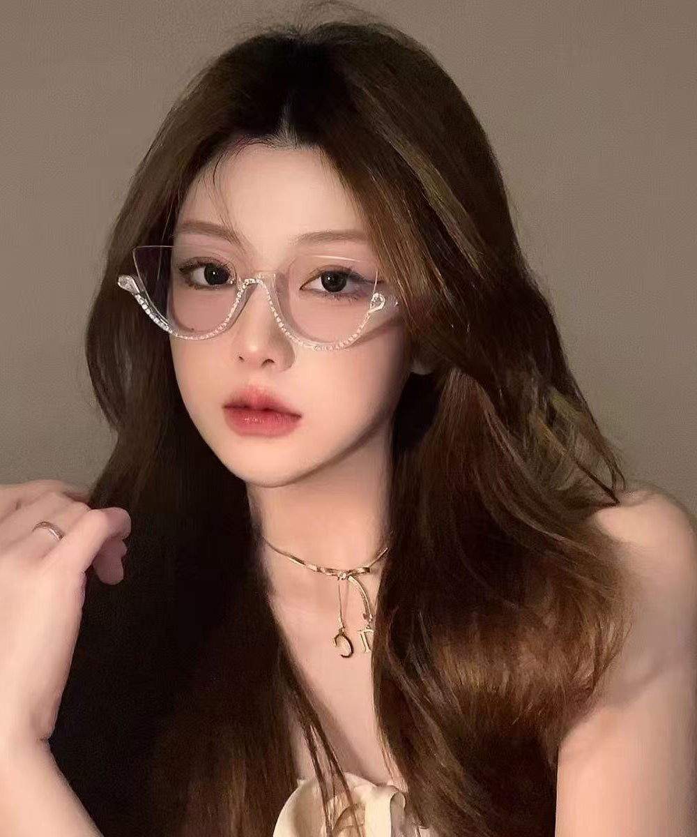 2026 New Zircon Studded Anti Blue Light Half Rim Reading Glasses