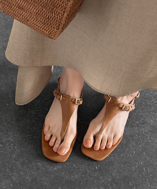 2026 Stylish Splicing Thong Sandals Black Cowhide Leather