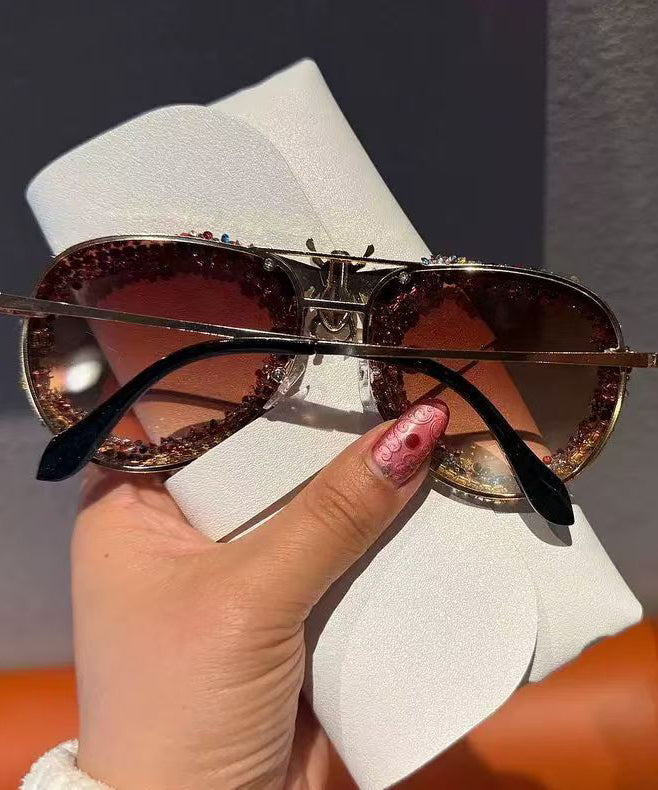 2026 Vintage Brown Light Luxury Diamond Studded Sunglasses