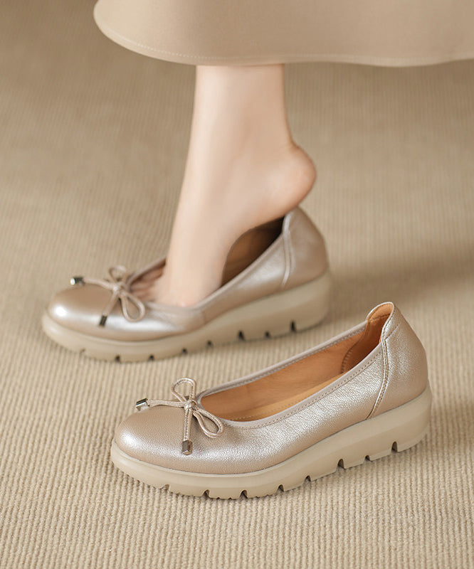 2026 Wedge Flat Feet Shoes Champagne Faux Leather