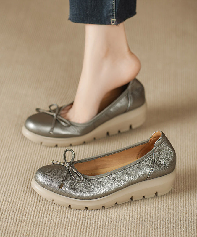 2026 Wedge Flat Feet Shoes Champagne Faux Leather