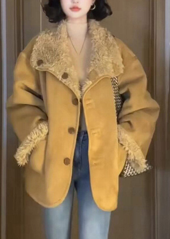 2026 Yellow Peter Pan Collar Warm Faux Fur Coats Winter