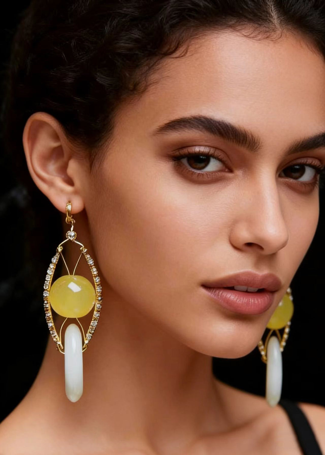 Retro White Jade Handmade Concatenation Beeswax Drop Earrings