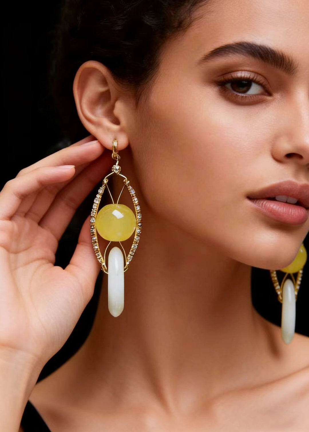 Retro White Jade Handmade Concatenation Beeswax Drop Earrings