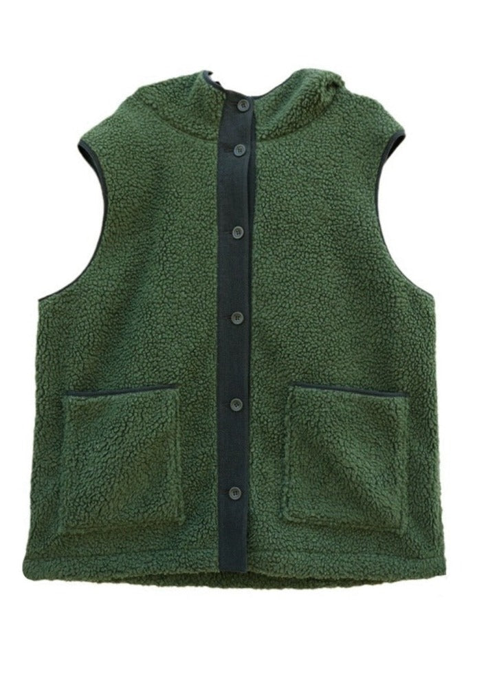 Women Winter Fleece Spliced Hooded Vest Coat