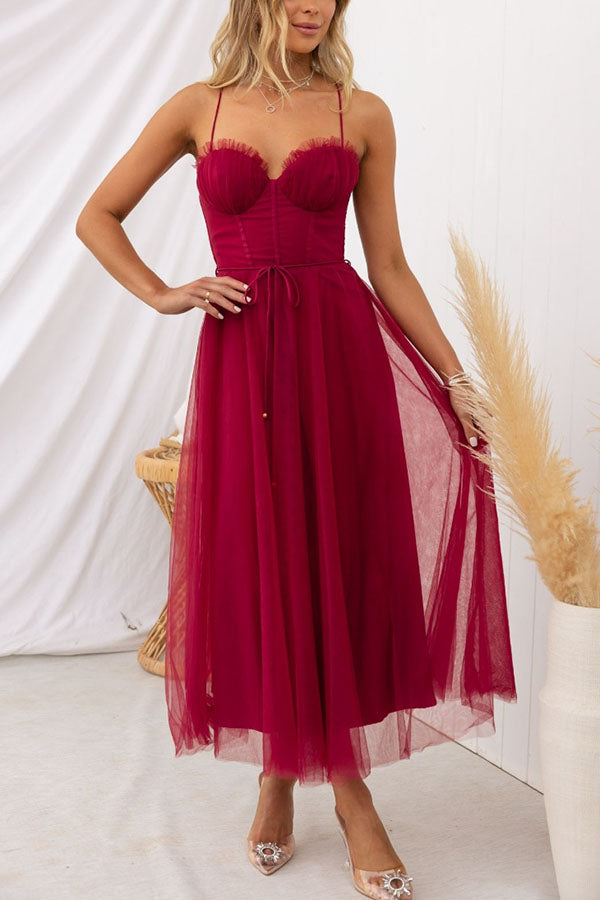 Modern Princess Chiffon Suspenders Mesh Party Dress - Omychic