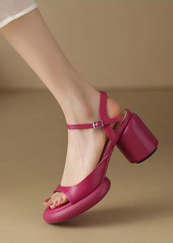 Beautiful Rose Peep Toe Splicing Chunky Slide Sandals - Omychic