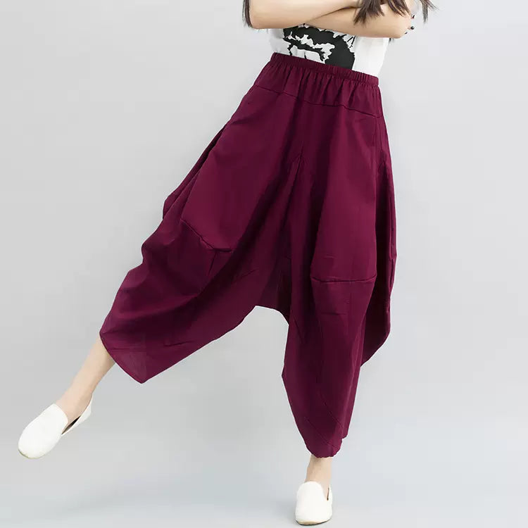 Women Casual Black Cotton Wide Leg Pants