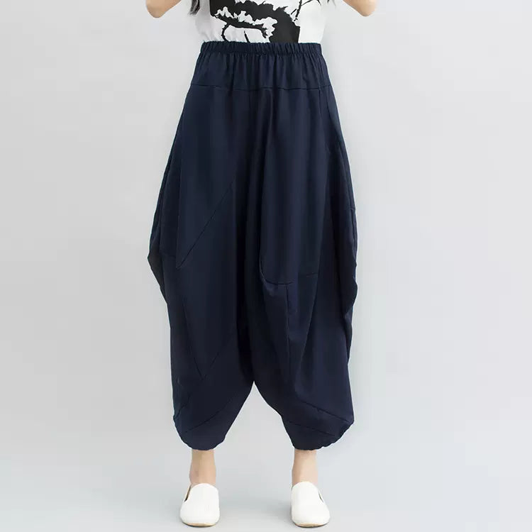 Women Casual Black Cotton Wide Leg Pants