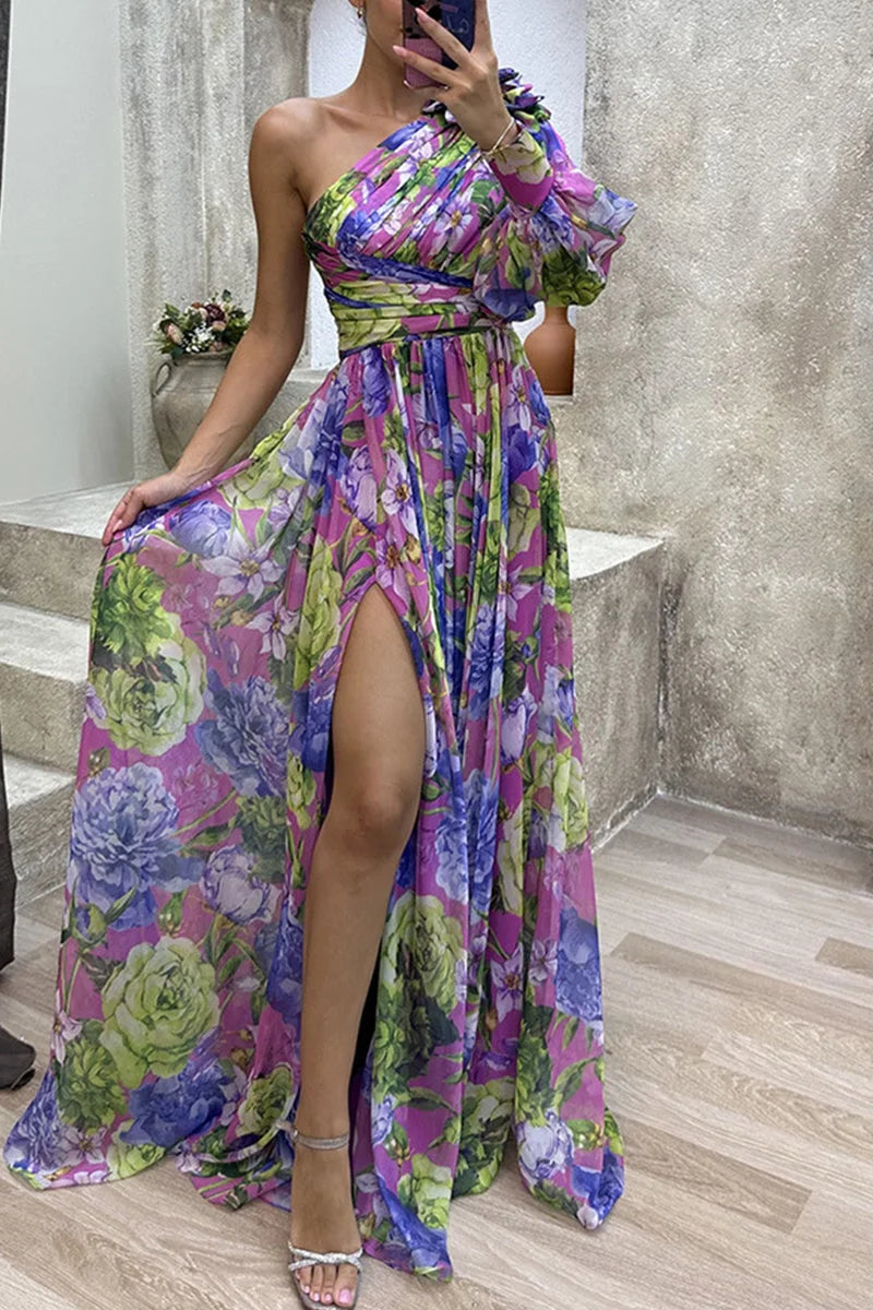 Elegant Floral Slit Evening Dress