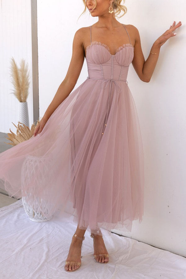 Modern Princess Chiffon Suspenders Mesh Party Dress - Omychic