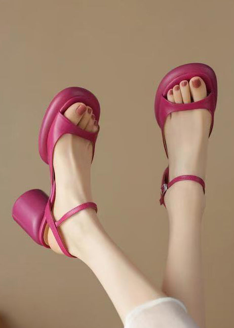 Beautiful Rose Peep Toe Splicing Chunky Slide Sandals - Omychic