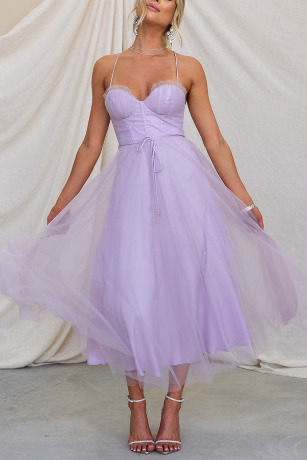 Modern Princess Chiffon Suspenders Mesh Party Dress - Omychic