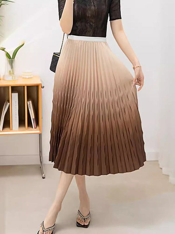 High Waist Loose Elasticity Gradient Pleated Split-Joint Skirts