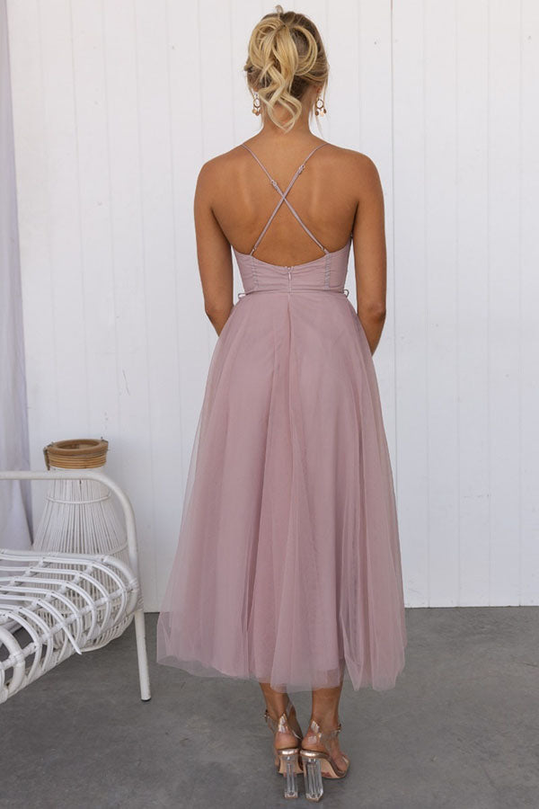 Modern Princess Chiffon Suspenders Mesh Party Dress - Omychic