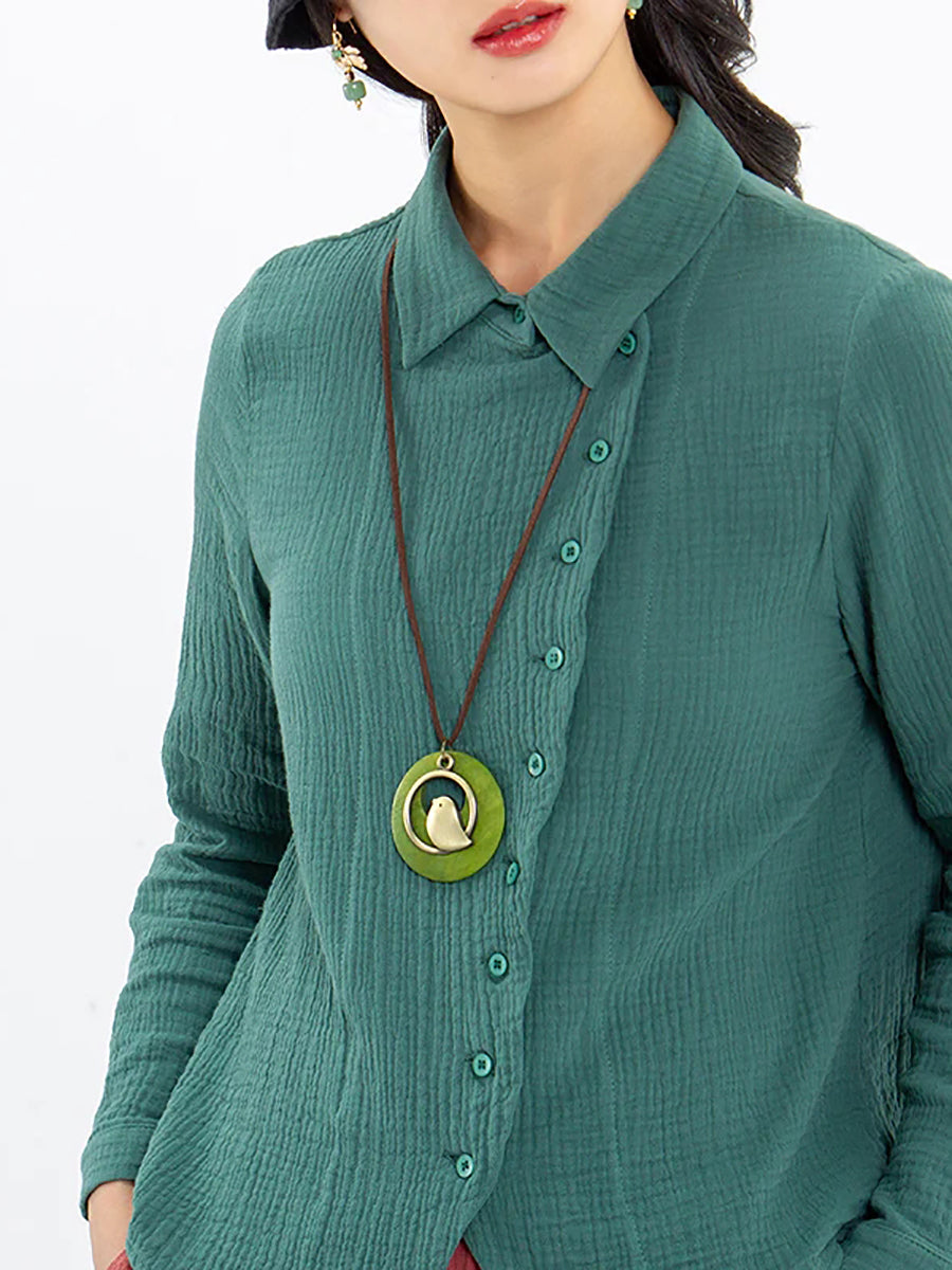 Cute Metal Bird-Shaped Circular Wooden Pendant Necklace