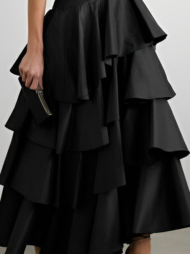 Stylish Selection A-Line High Waist Falbala Solid Color Skirts - Omychic