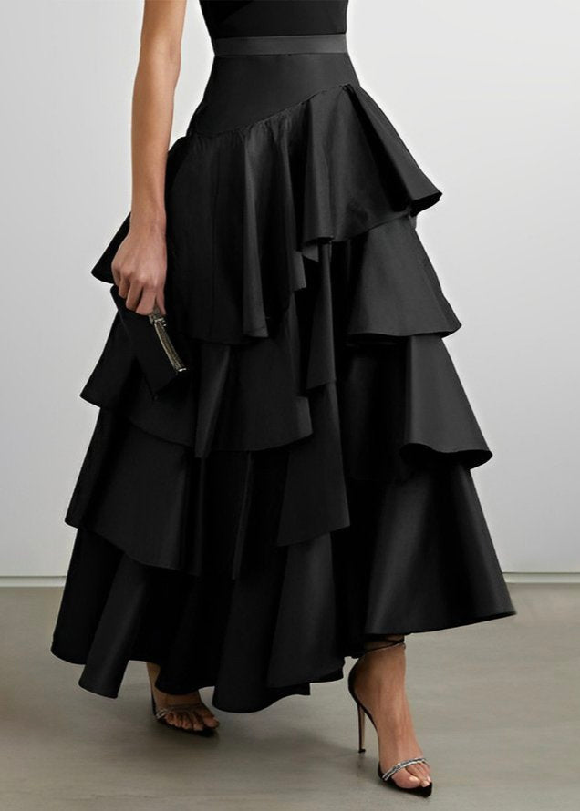 Stylish Selection A-Line High Waist Falbala Solid Color Skirts - Omychic