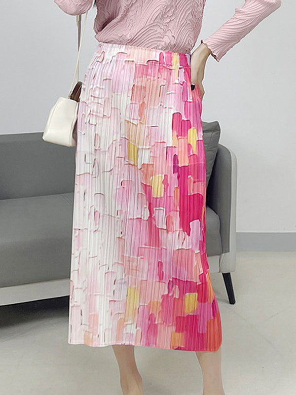 High Waist Loose Elasticity Pleated Split-Joint Skirts
