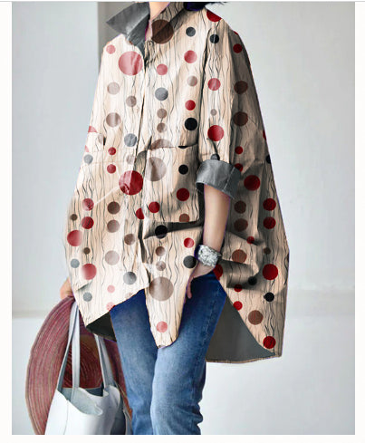 Pink Crane Peter Pan Collar Low High Design Cotton Shirt Long Sleeve - Omychic
