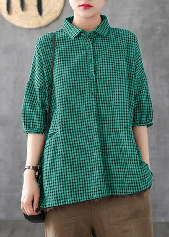 Italian Wine Red Linen Plaid Summer Patchwork Half Sleeve
