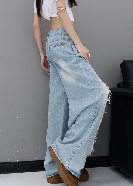 American Style Blue High Waist Ripped Jeans Fall