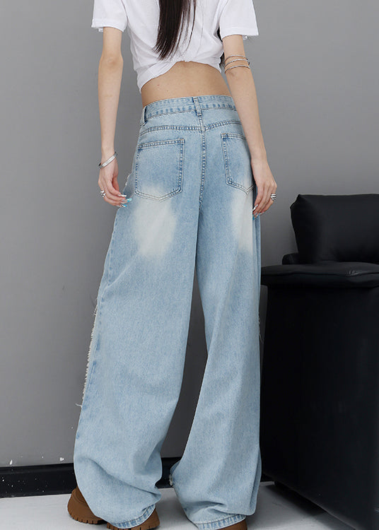 American Style Blue High Waist Ripped Jeans Fall