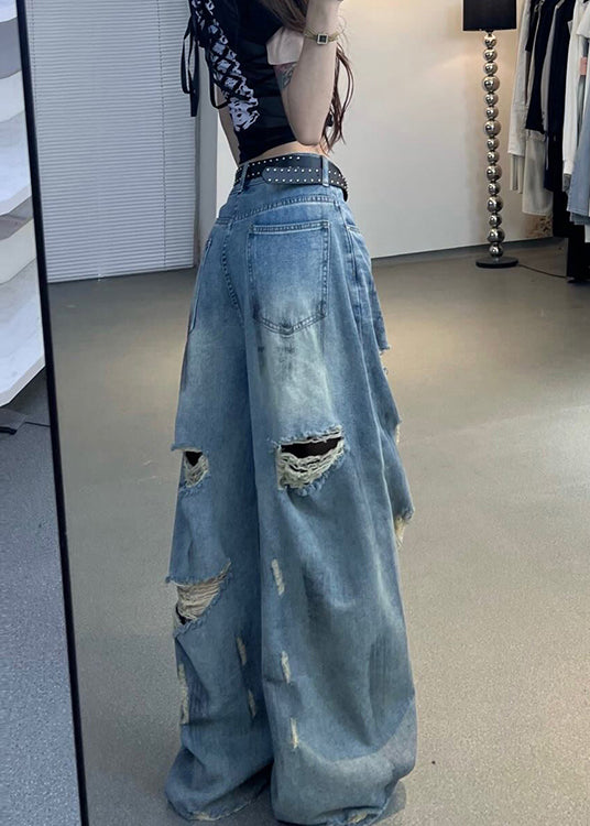 American Style Blue Pockets Ripped Jeans Fall