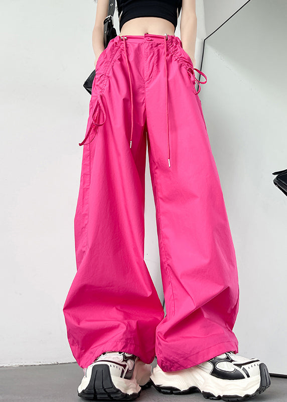 American Style Casual Rose Pockets Drawstring Cotton Pants Spring