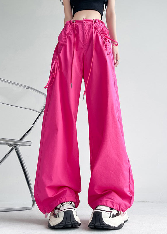 American Style Casual Rose Pockets Drawstring Cotton Pants Spring
