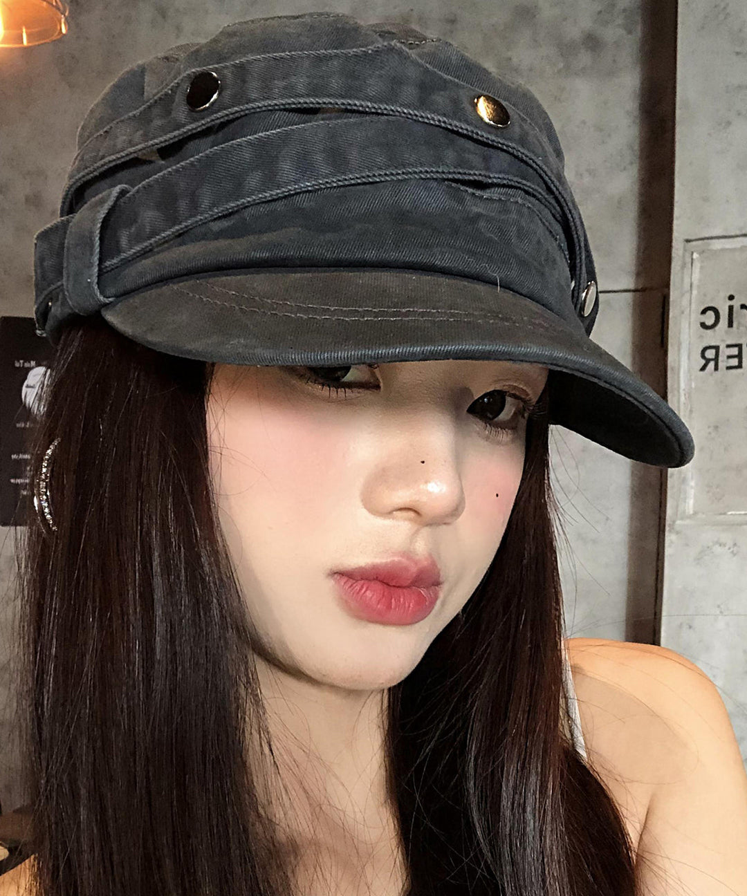 American Style Dark Grey Rivet Denim Casual Versatile Hat