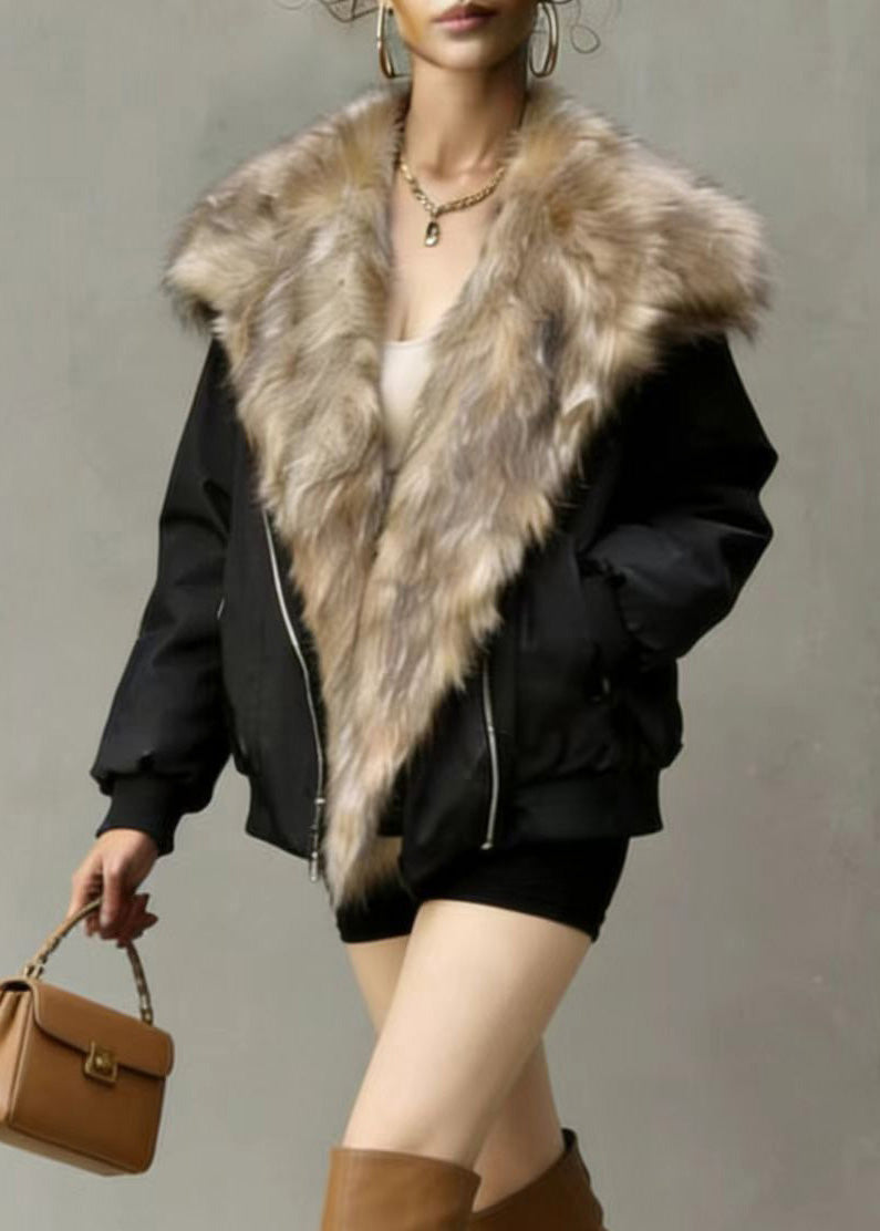 American Style Streetwear Fuzzy Fur Patchwork Fine Cotton Filled Coat Winter