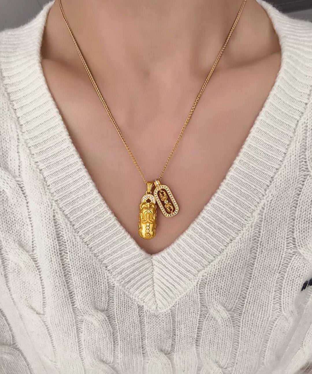 Ancient Gold Copper Gilding Pixiu Diamond Rod Necklace