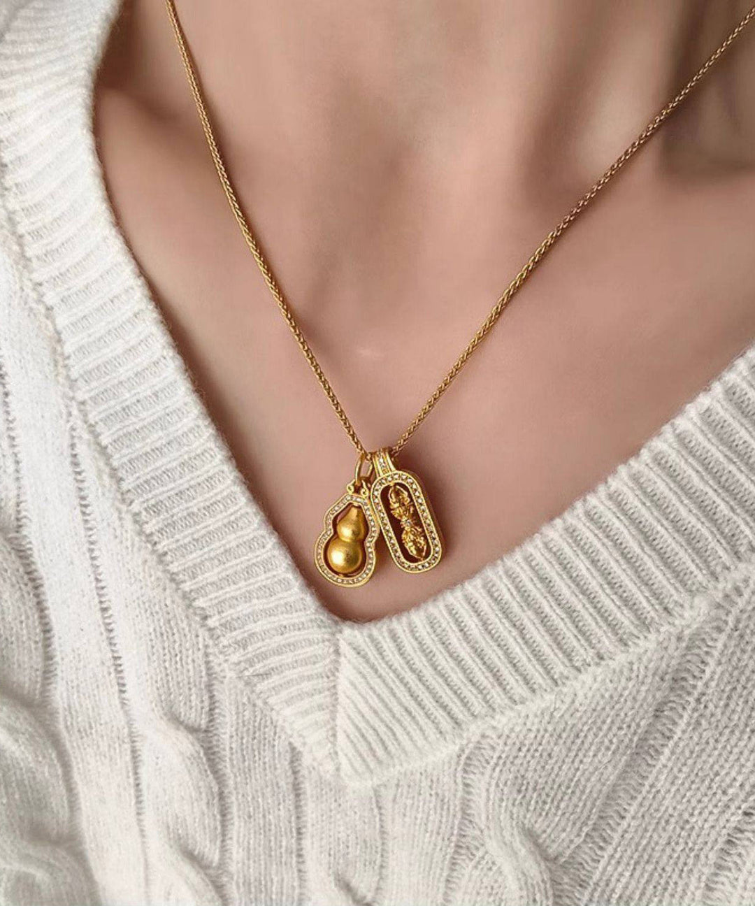 Ancient Gold Copper Gilding Pixiu Diamond Rod Necklace