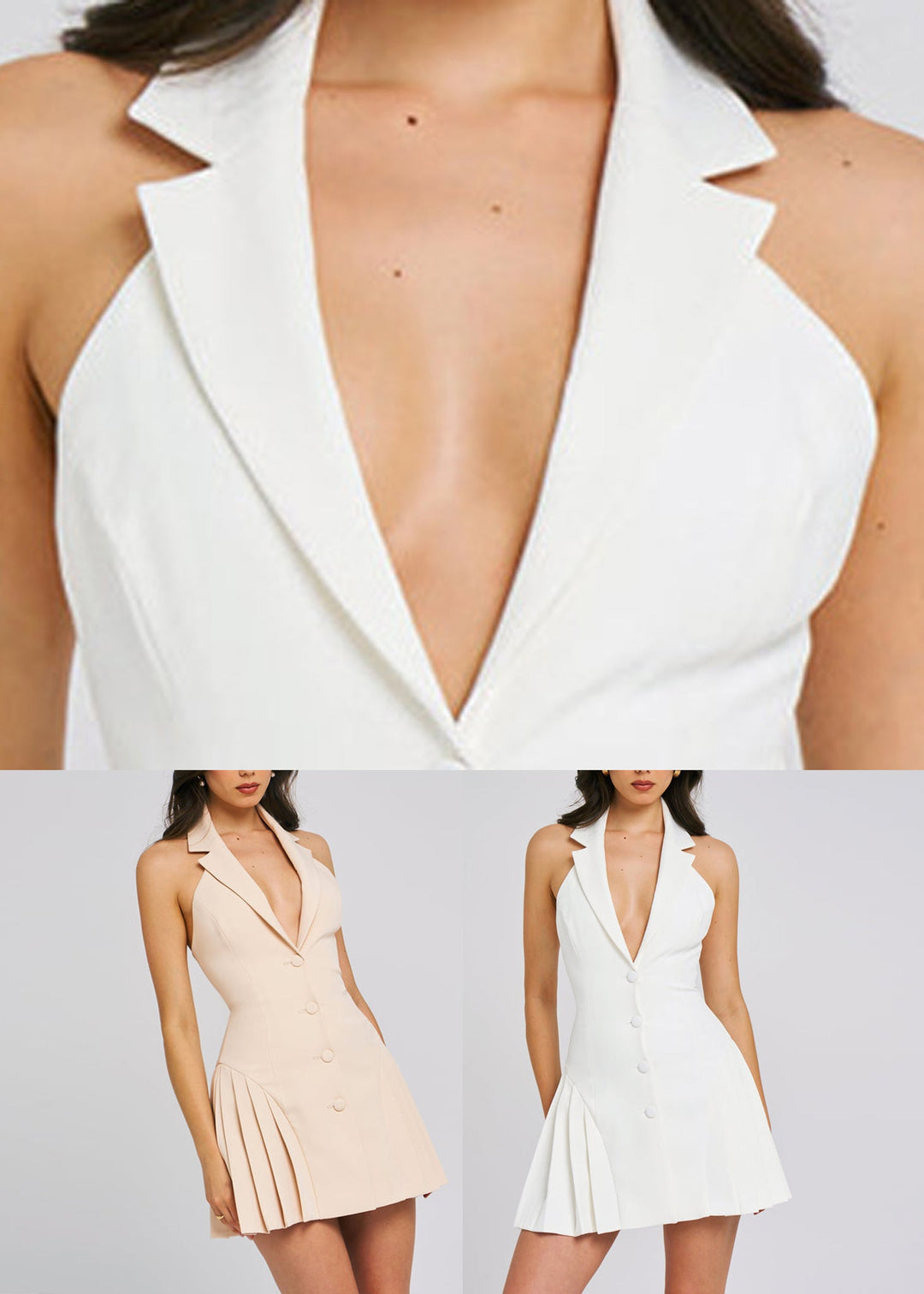 Apricot Button Mid Pleated Dresses Sleeveless