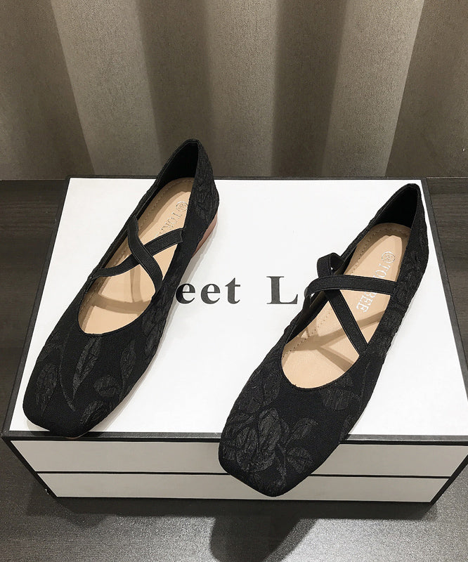 Apricot Embroidered Cross Strap Splicing Flat Shoes For Women
