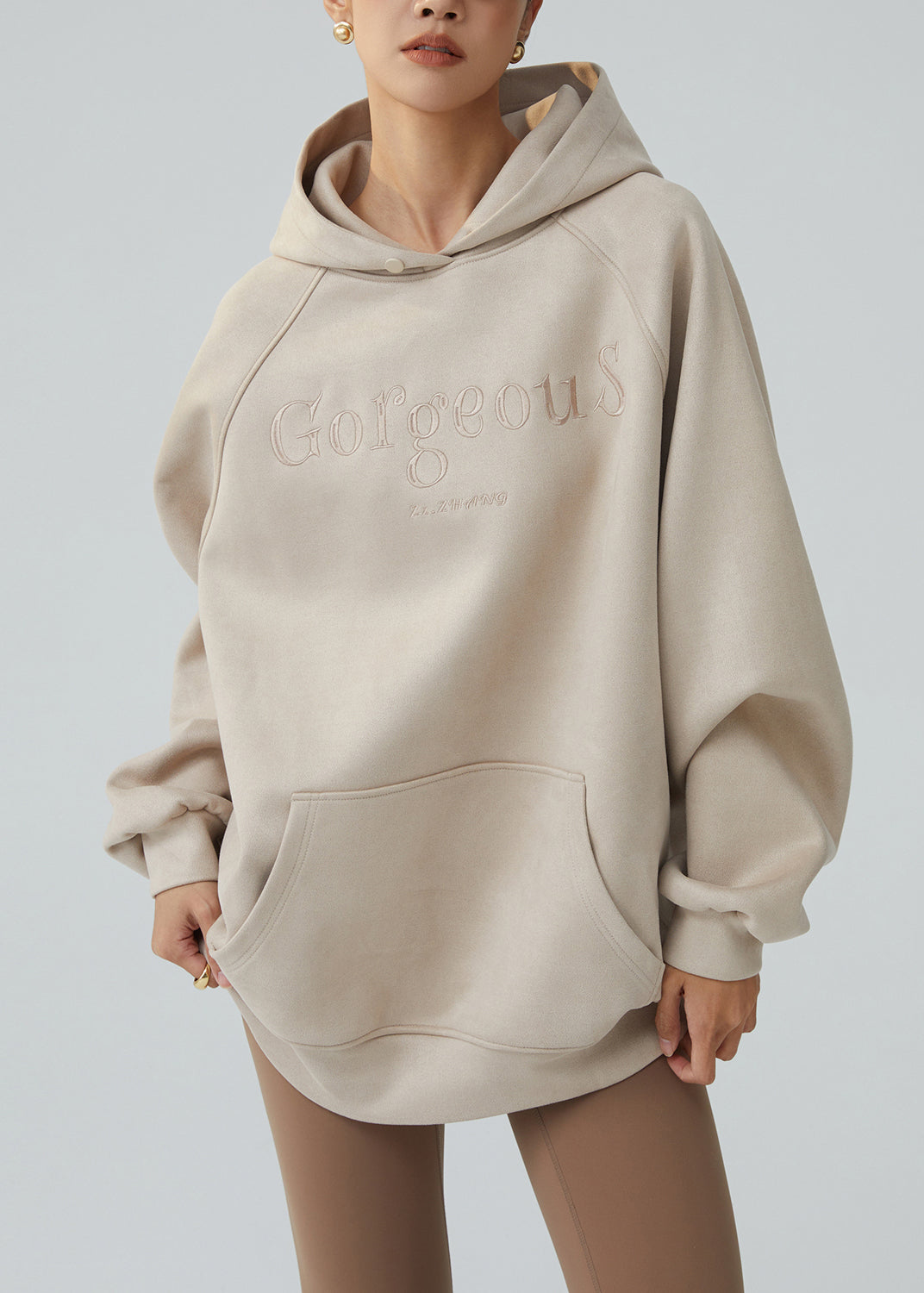 Apricot Graphic Faux Suede Sweatshirts Top Fall