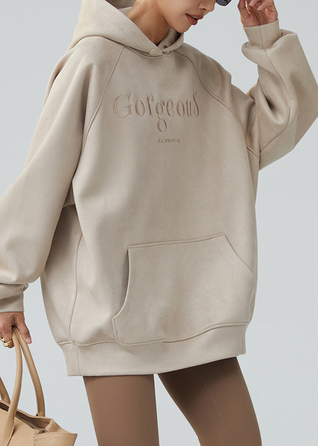 Apricot Graphic Faux Suede Sweatshirts Top Fall