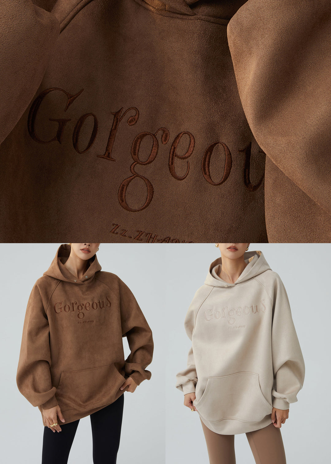 Apricot Graphic Faux Suede Sweatshirts Top Fall