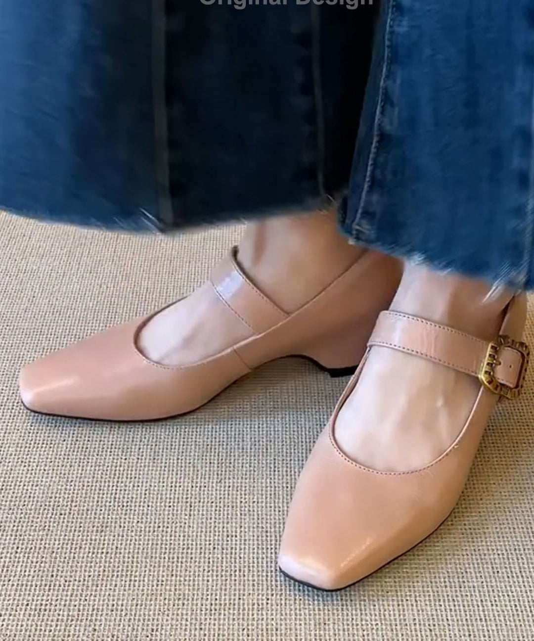 Apricot High Heels Chunky Faux Leather Handmade High Heels