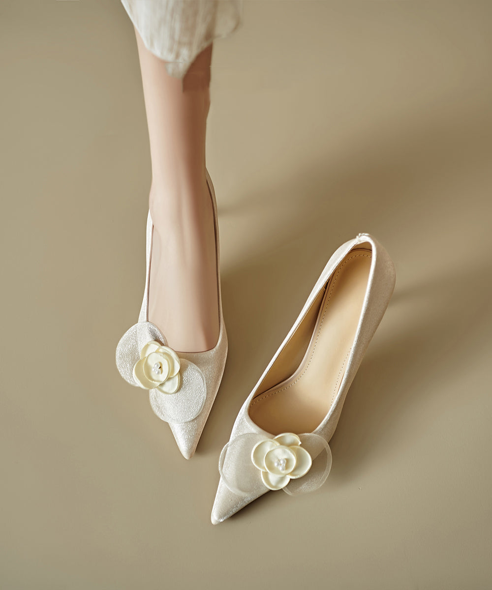 Apricot High Heels Stiletto Elegant Splicing Floral Pointed Toe