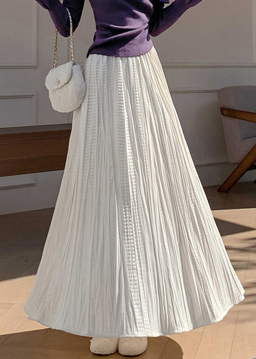 Apricot High Waist Solid Silk Velvet Wrinkled Maxi Skirts